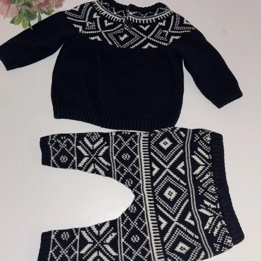 Fair Isle Set Fair Isle Sweater Pants Set for Baby 3-6M Navy Blue Sweater Outfit